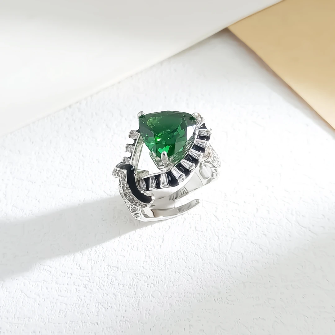 铜合金合成锆石戒指 VWHL-010089【永恒绿漪】戒指轻奢精致小众