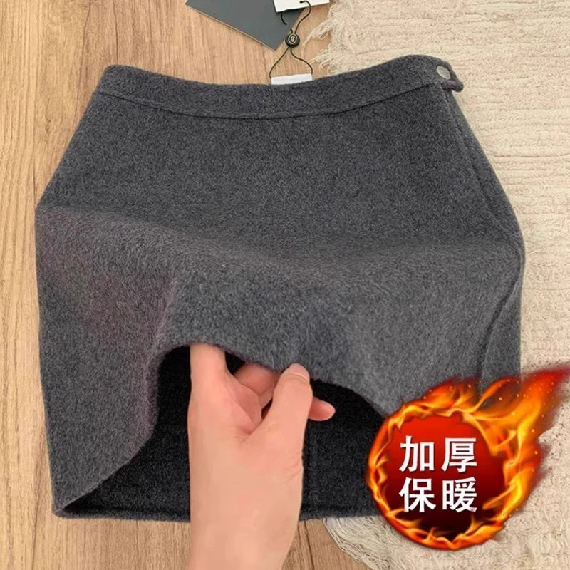灰色一片式加厚毛呢半身裙女装春秋新款韩版a字包臀止步屁帘短裙
