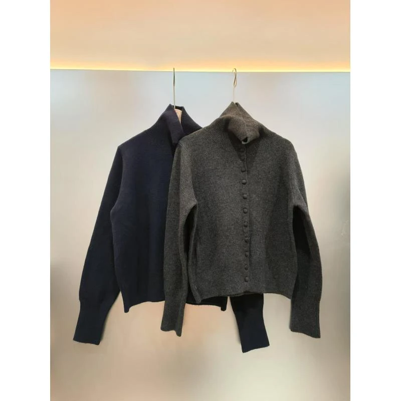 静姐 ~针织立领高级感单排扣宽松百搭针织开衫0158