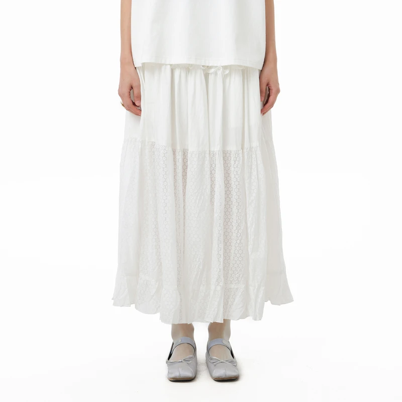 MOVEUP幻走2025夏季新款.FUN 松紧腰口袋缩褶花边半身裙325220614