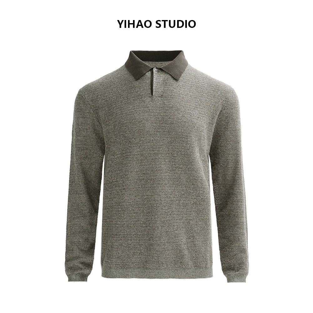 YIHAO STUDIO秋季男款翻领针织长袖T恤时尚休闲修身百搭圆领POLO