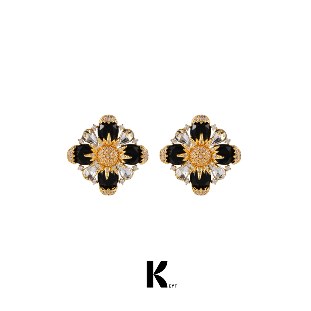 KEYT 铜合金合成锆石耳饰 黑色方形锆石耳环A61