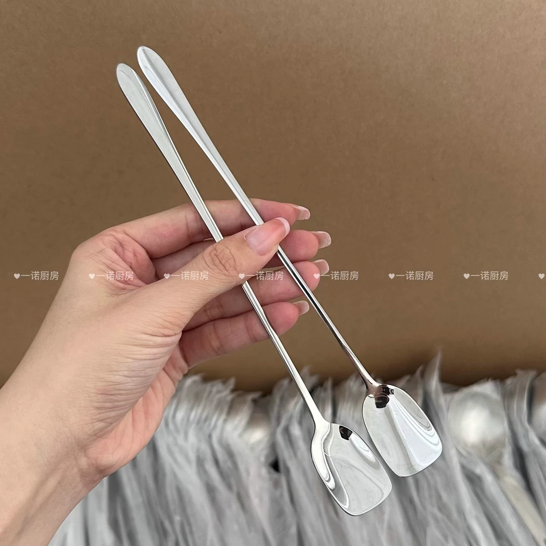 一诺厨房304不锈钢咖啡勺长柄搅拌勺家用高颜值蜂蜜勺调羹甜品勺