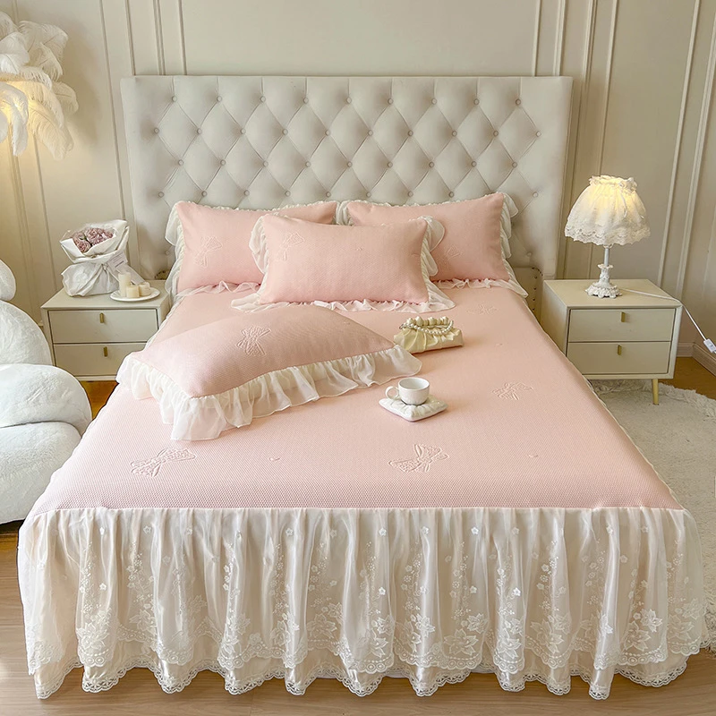 可水洗凉感冰丝凉席三件套床裙款2025新款海洋丝空调软席子床罩夏