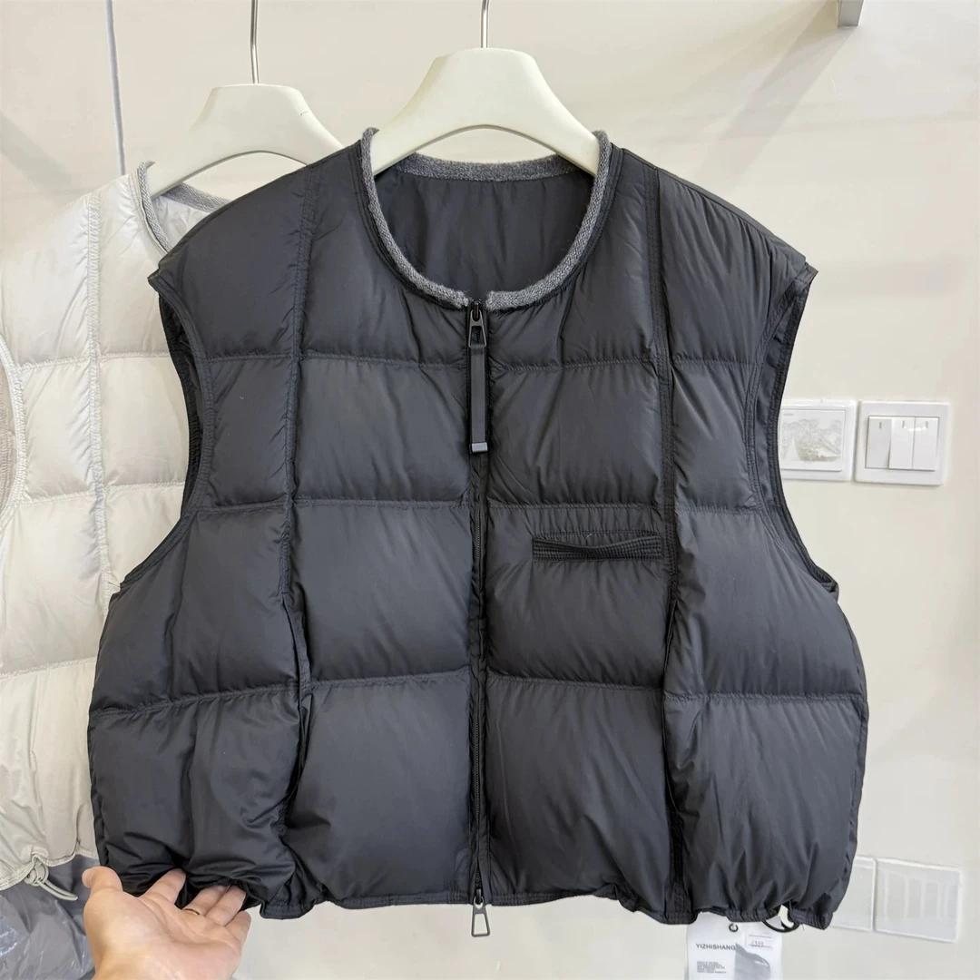 正版2025秋冬高级感白鸭绒时尚马甲韩系时尚超好看无袖马夹短外套