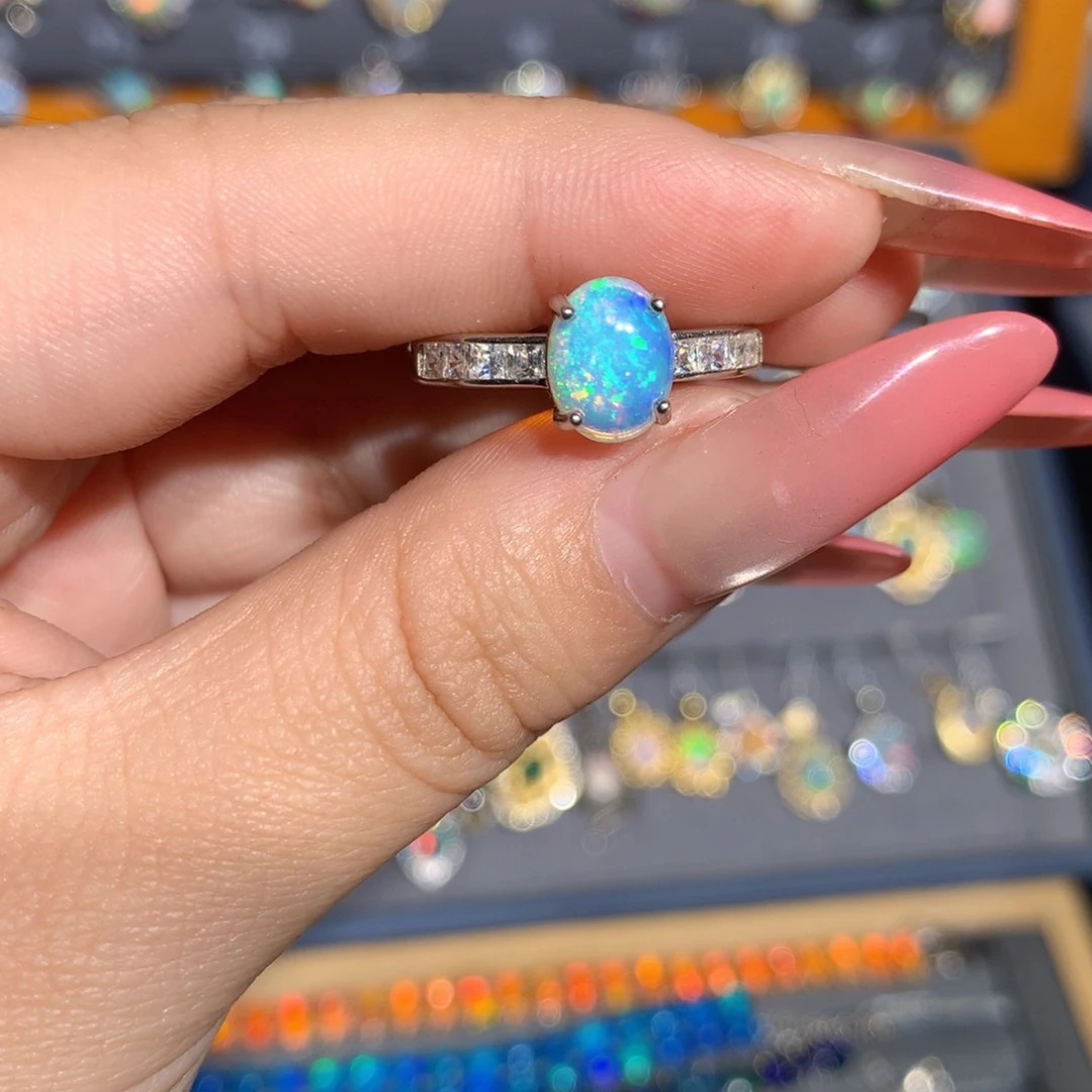 银S925镶嵌欧泊欧泊戒指l