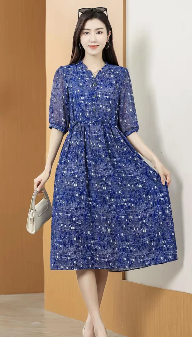 【蓝梦之星】气质时尚夏季洋气女士收腰显瘦中长款 6128