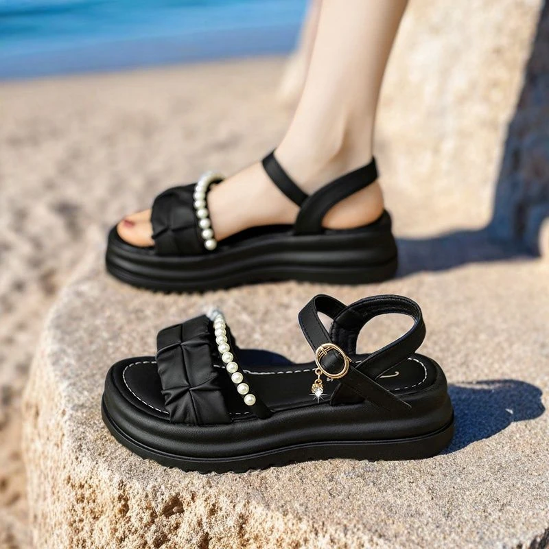 时装凉鞋厚底百搭网红新款韩版软底外穿防滑松糕一字带休闲凉鞋