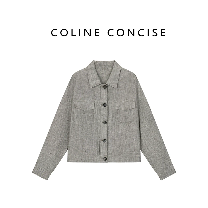 COLINE CONCISE25SS 100色织亚麻肌理条纹衬衫外套90056