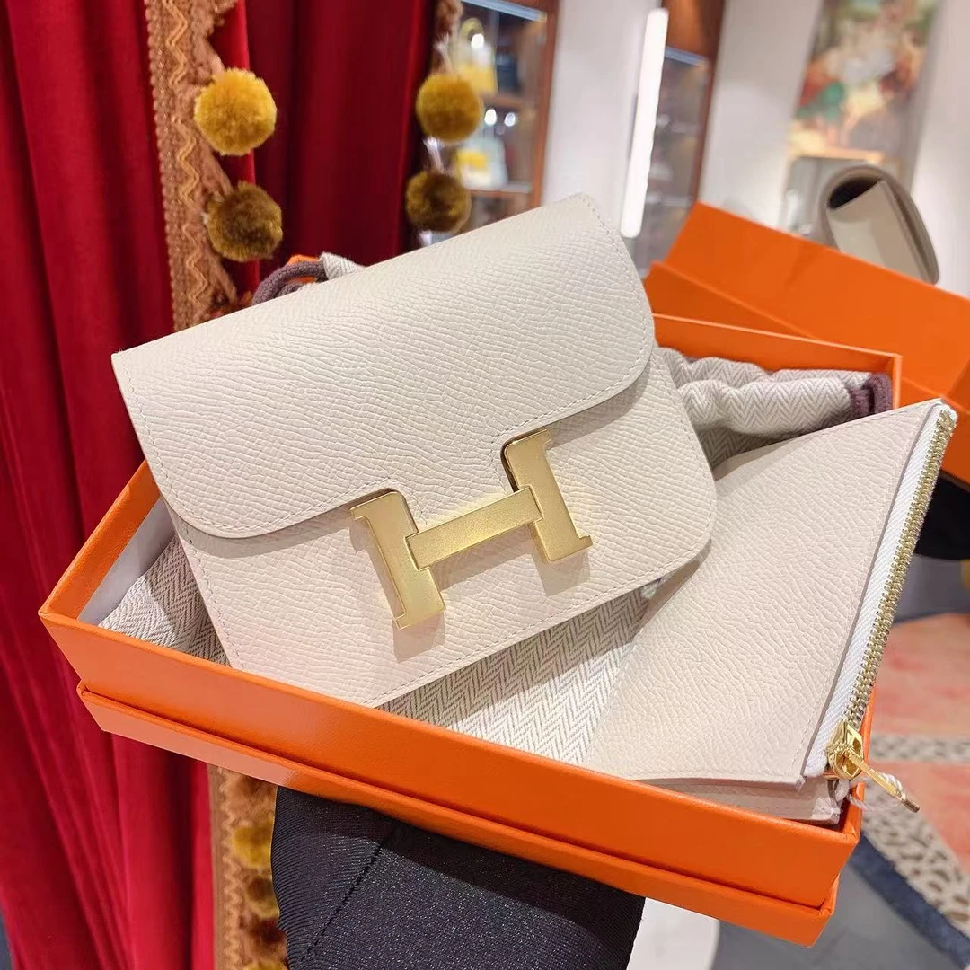 95新 Hermes/爱马仕 GGS爱马仕Constance slim奶昔白金扣35110783