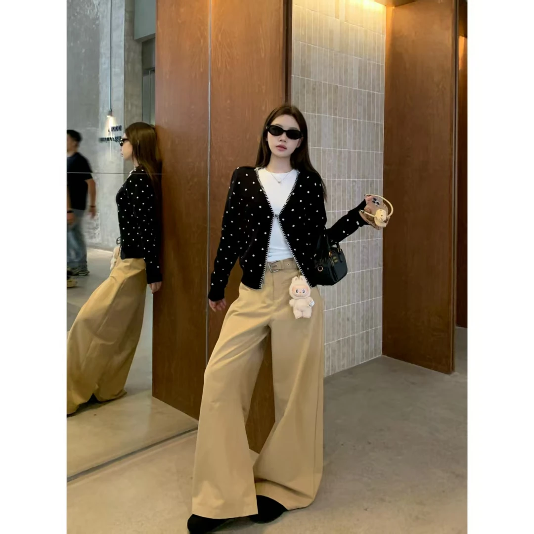 韩系波点圆款针织衫女秋季撞色明线显瘦上衣 ~内搭T恤Y3637