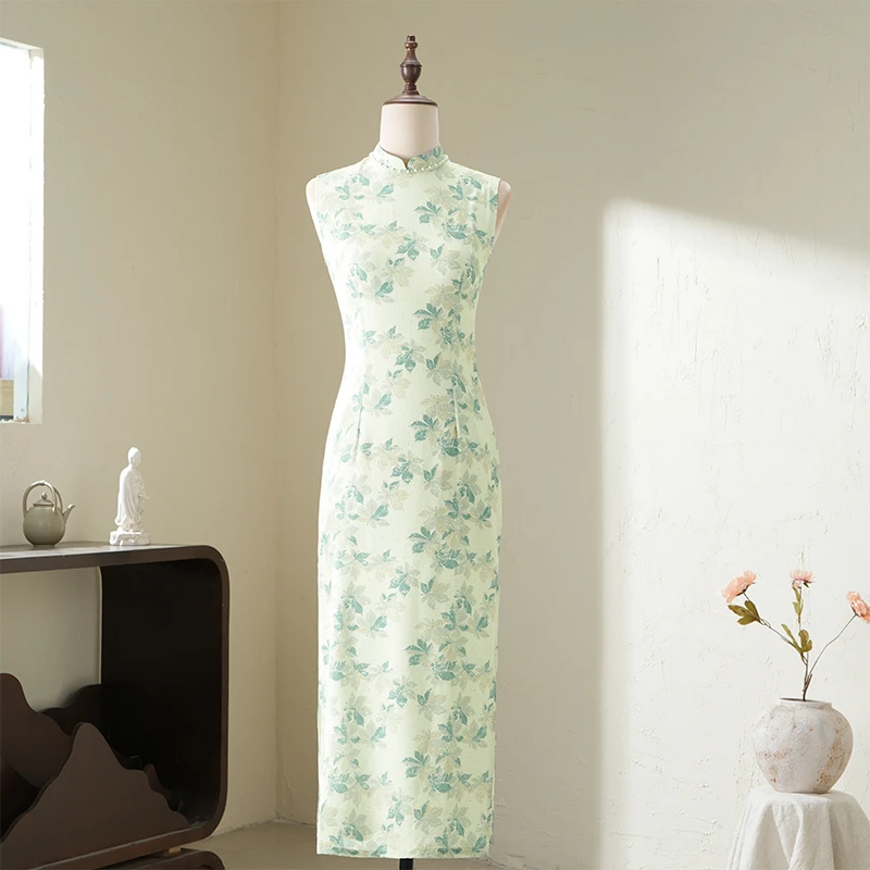 半春枝丨显瘦华姨原创气质绿色夏季少女复古日常优雅民国风旗袍