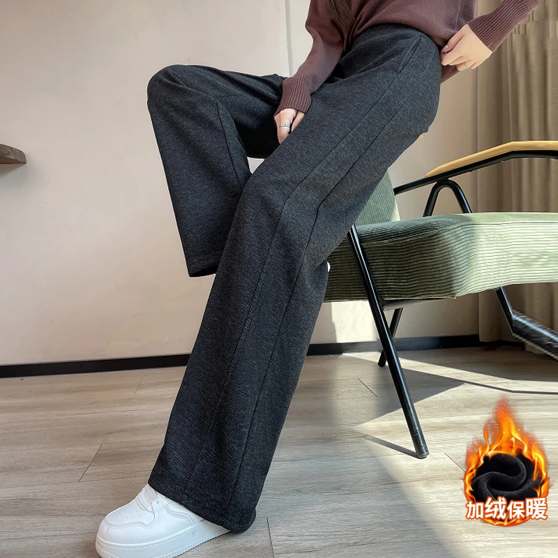 窄版阔腿裤女直筒休闲秋冬加绒加厚糯米裤香蕉裤裤女高腰垂感保暖