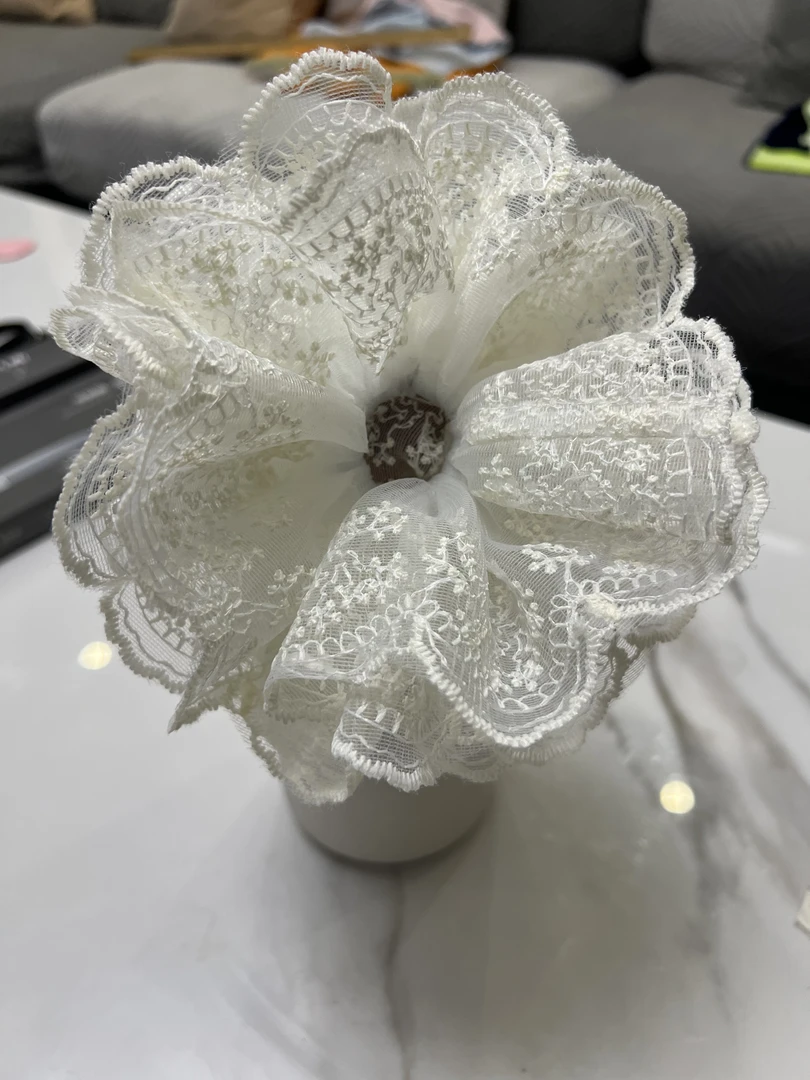杏色超仙蕾丝四层蛮腰发圈（甜美蕾丝超仙芭蕾发圈）  网纱高档