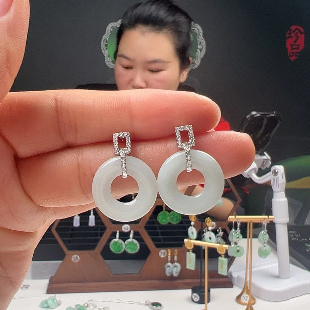 银S925镶嵌翡翠耳饰