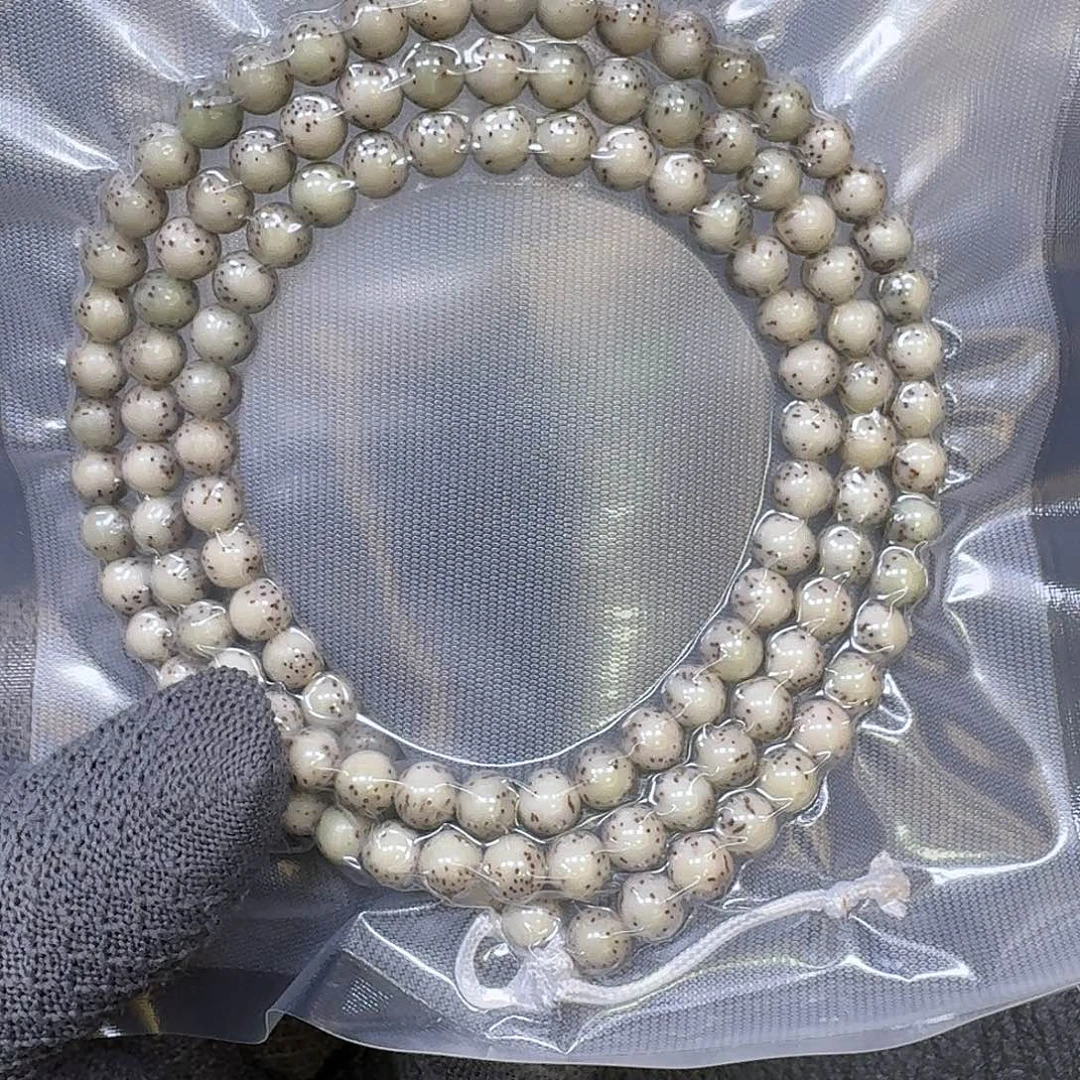 星月菩提手串7mm石玉料大留白圆珠长串