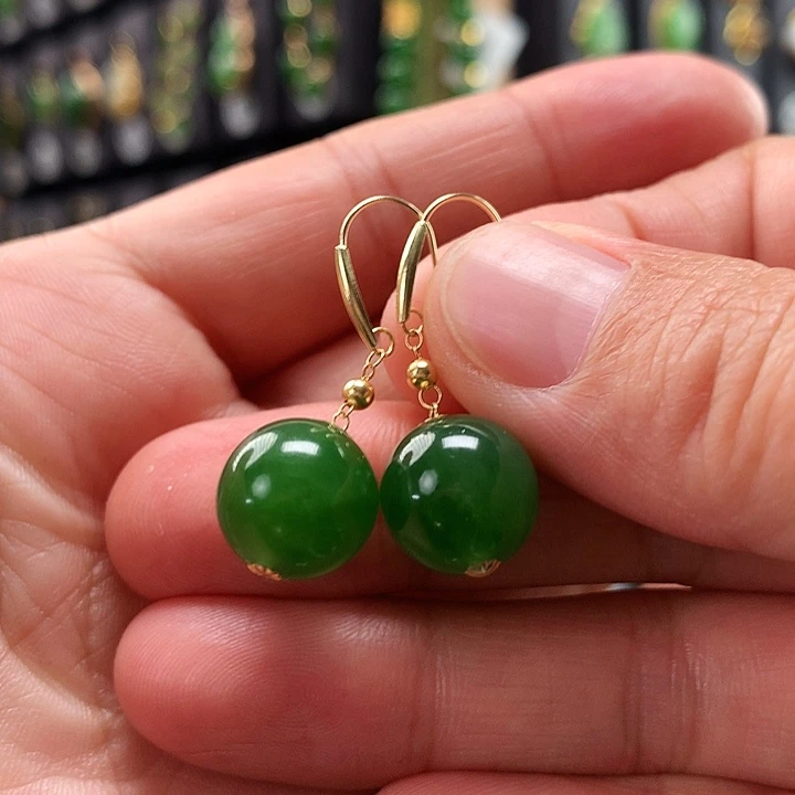 和田玉耳饰18K金镶嵌