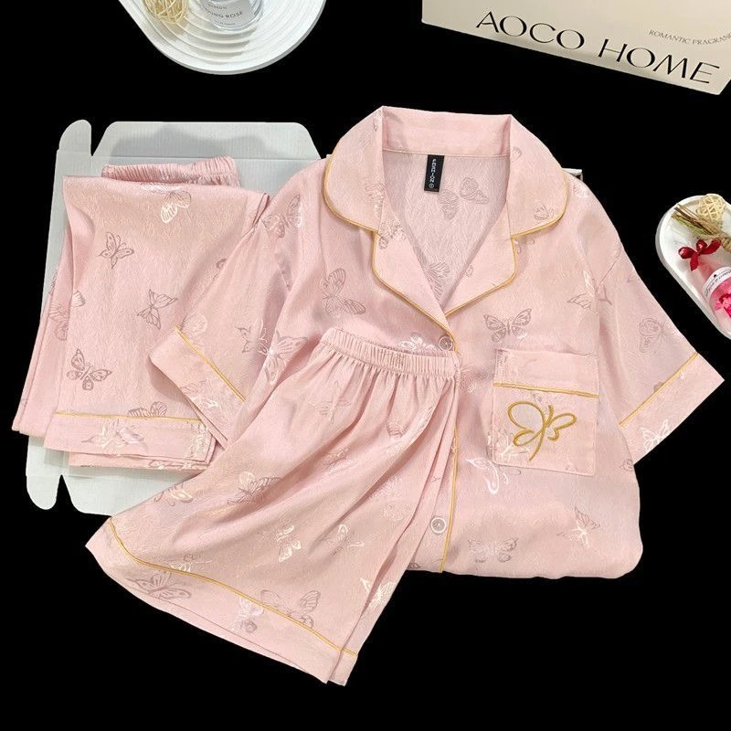 A链接-短袖夏季睡衣女冰雪丝带胸垫薄款时尚休闲可外穿家居服