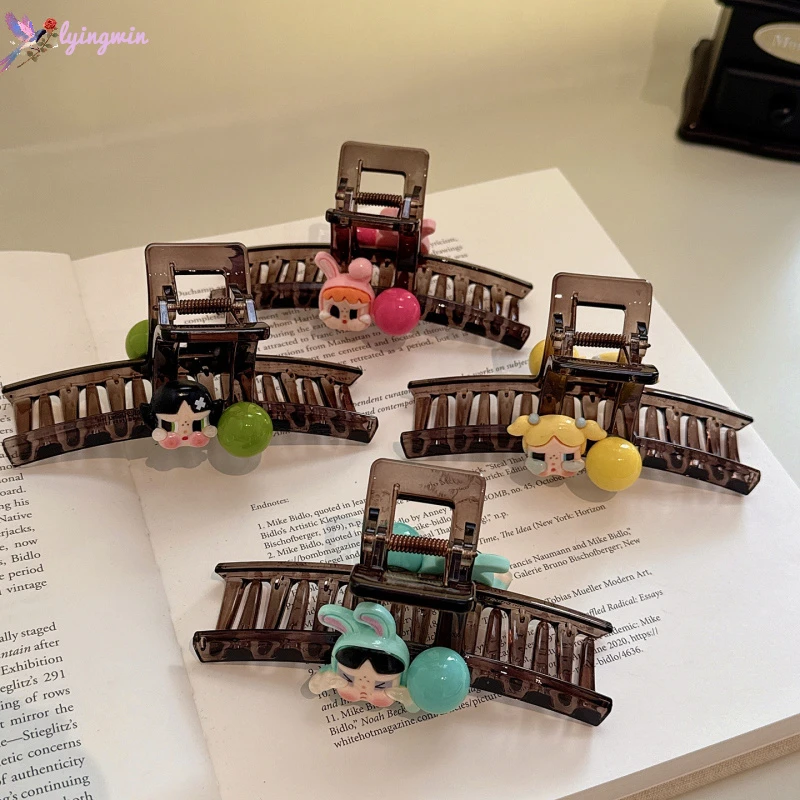 韩系可爱卡通哭妹大号抓夹新款后脑勺盘发半扎发夹鲨鱼夹气质发饰