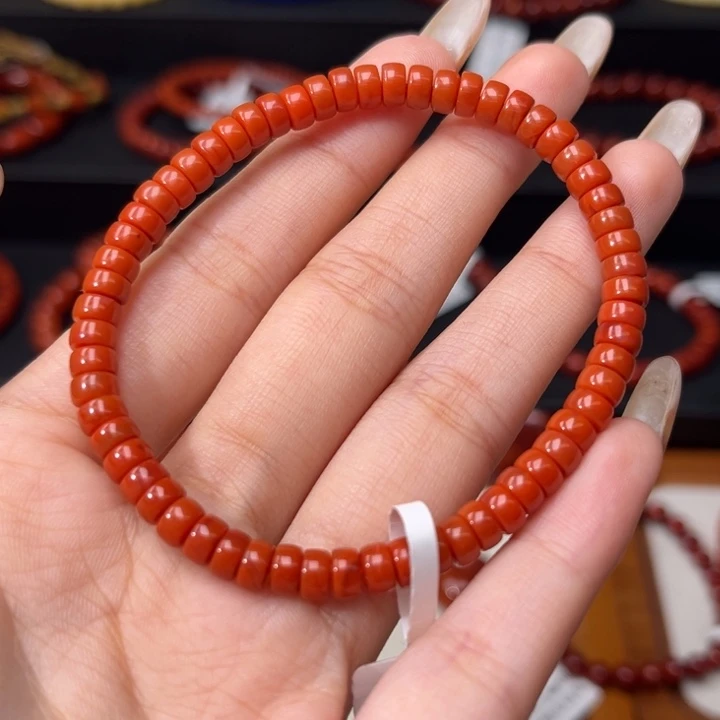 南红玛瑙未镶嵌手链满肉柿子红精工直切药片5mm