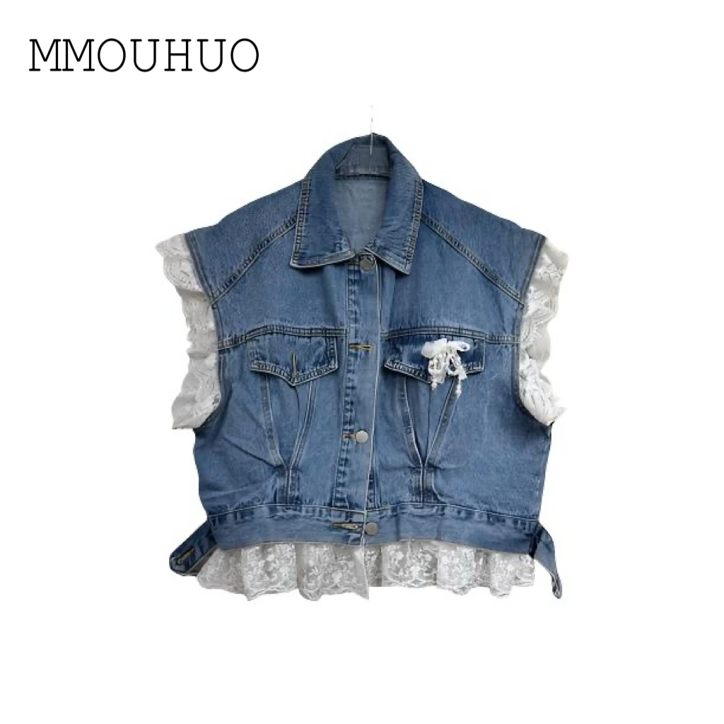 深圳MMOUHUO春款设计感小众重工蕾丝拼接薄款无袖马夹