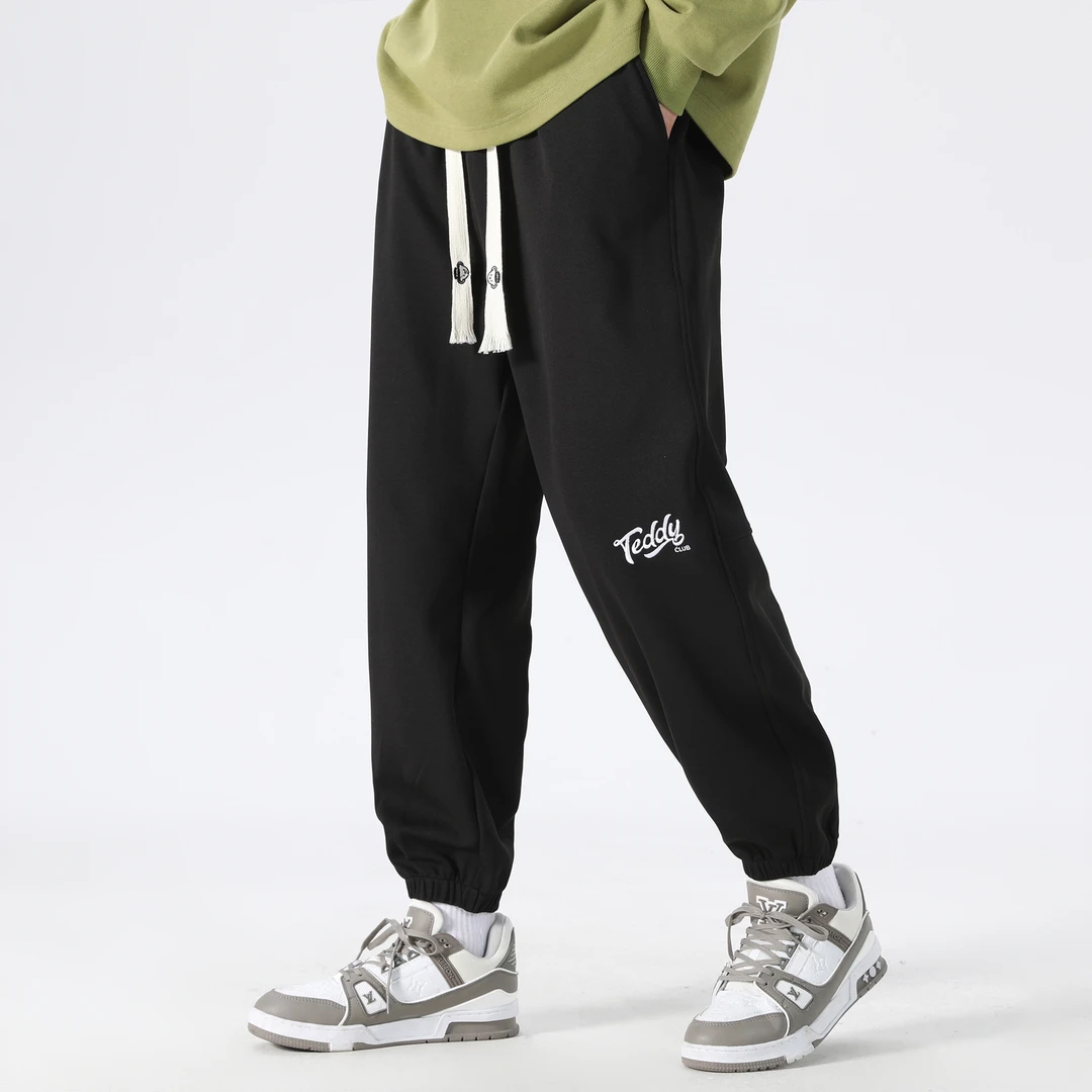 纯色字母Logo刺绣宽松休闲重磅卫裤束脚针织加绒运动裤