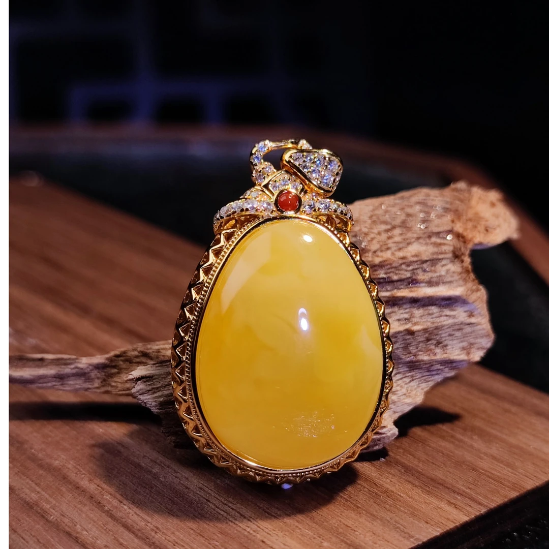 【节节高】S925银新中式设计国风镂空镶嵌天然蜜蜡吊坠（多样性发一）