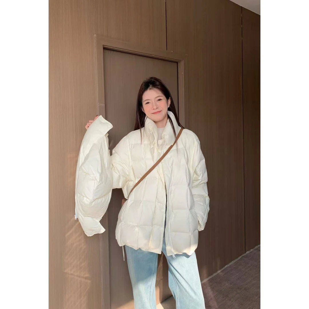 【云朵小方格】加长连帽冬季新款新国标50白鸭绒韩系羽绒服25396