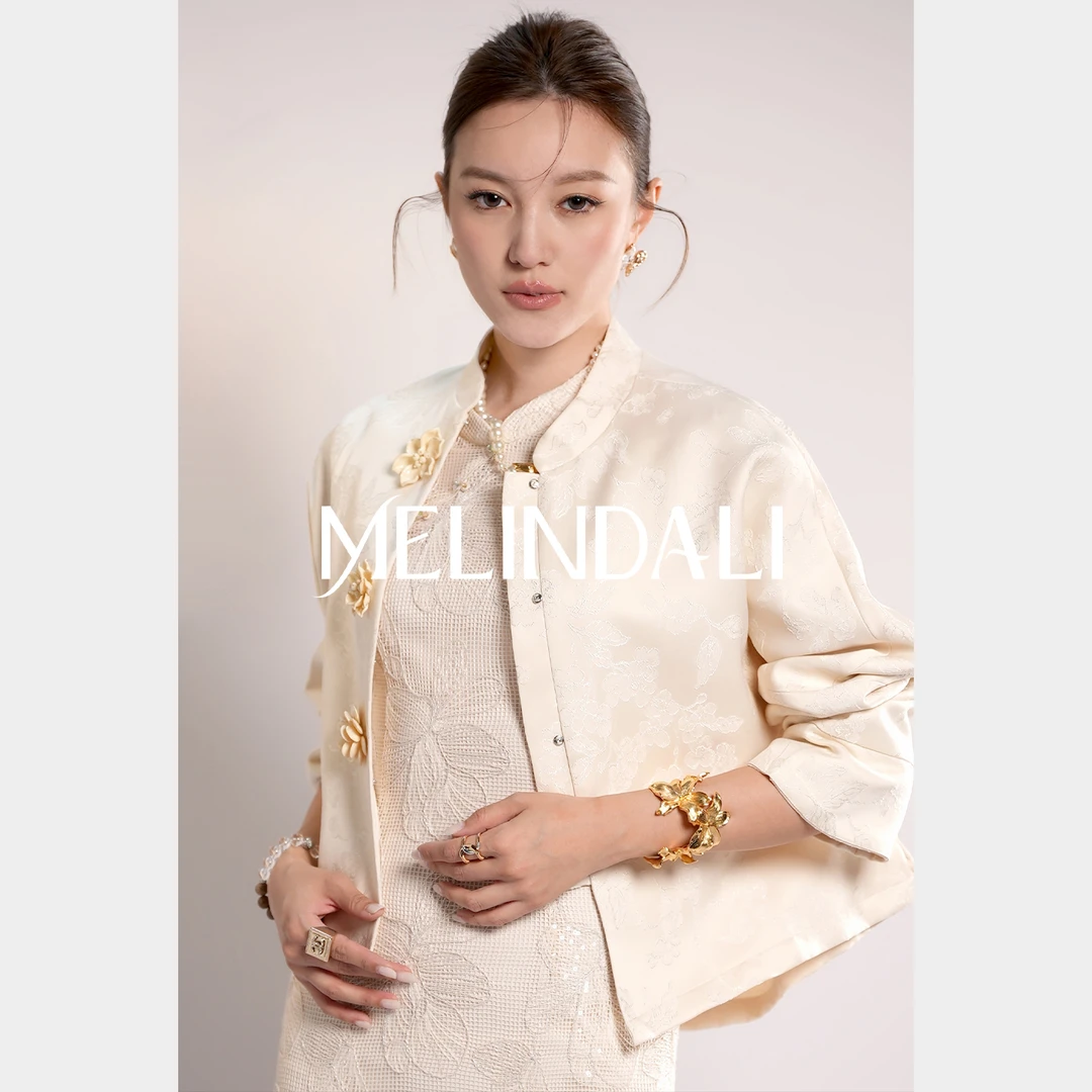 Melinda Li【满庭芳】国风新中式立体花朵纽扣立领提花外套