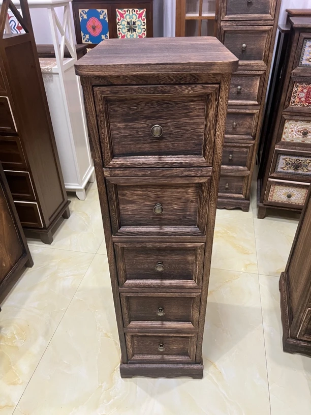 28*35*100加厚实木复古柜夹缝柜简约床头柜卧室抽屉式收纳柜窄柜