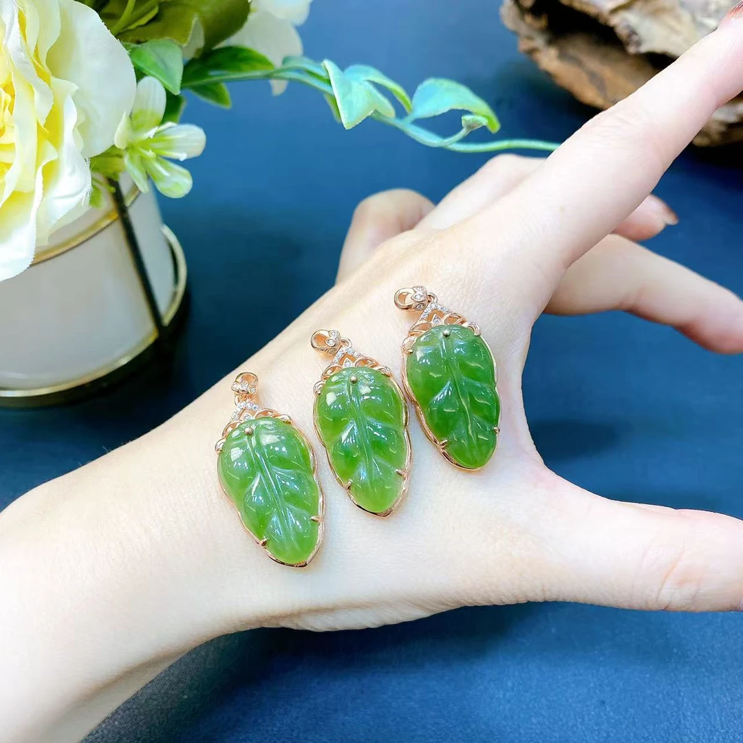 2409251596 HF 和田玉S925碧玉叶子吊坠 （多样性发其一）