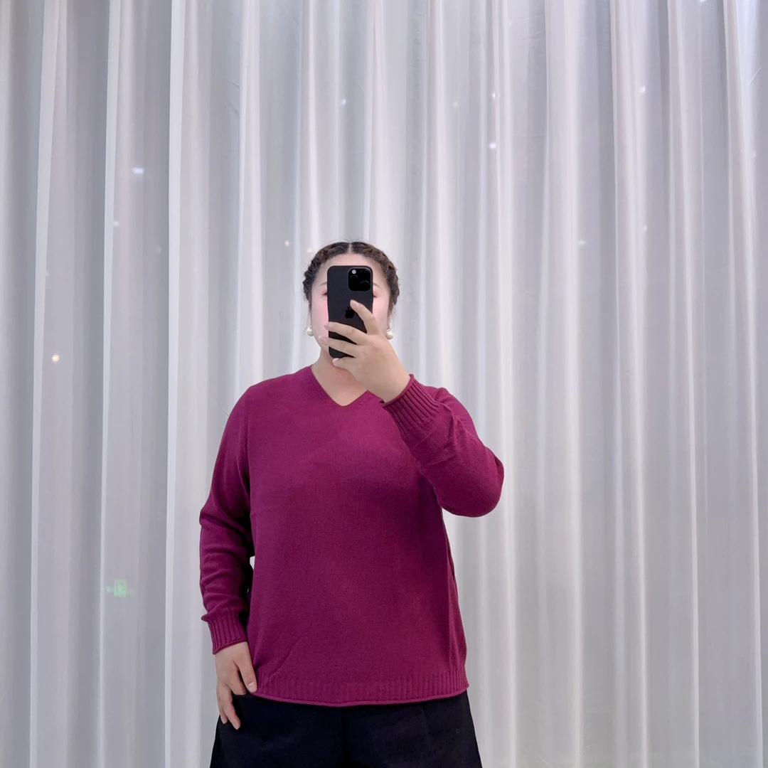 270【秋冬】火龙果剪刀领净版大码秋冬洋气百搭长袖针织打底衫