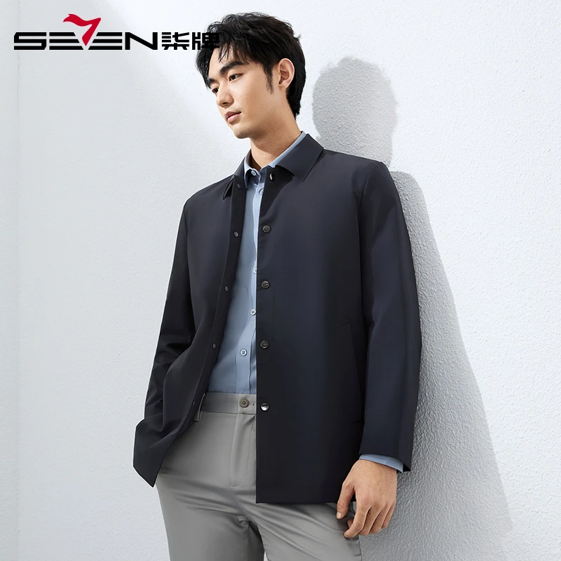 【无缝翻领】柒牌行政夹克风衣男中长款 2025秋季新款商务休闲外套