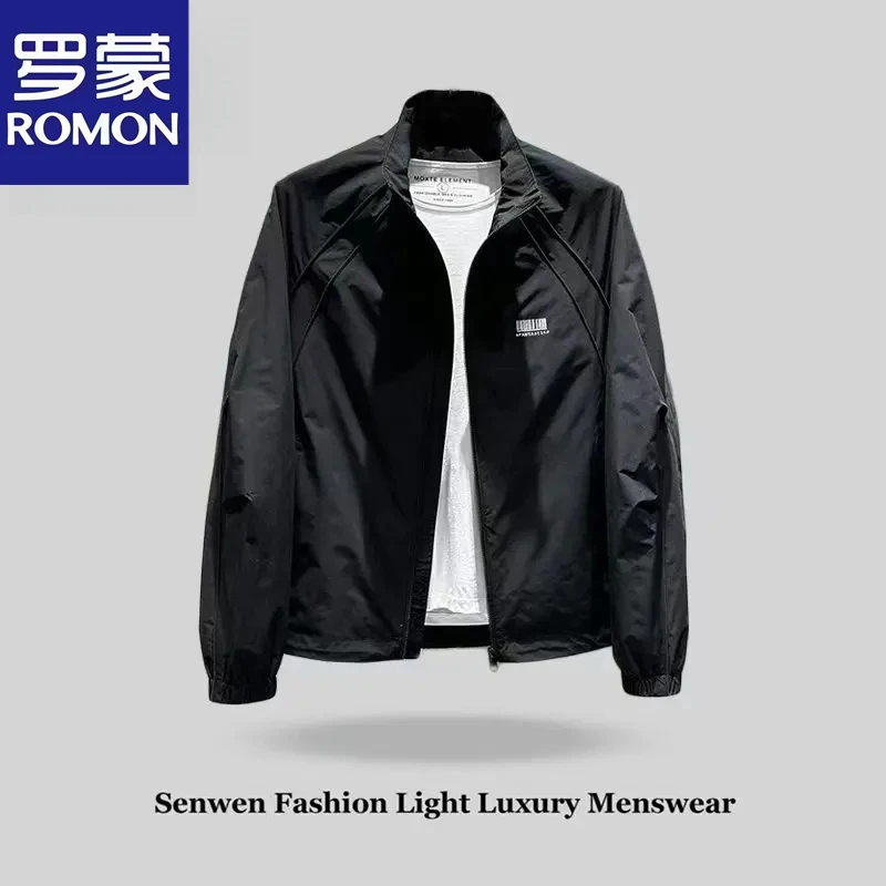 罗蒙男韩版夹克秋季原色休闲拼接男士男装立领精致韩风潮流宽松