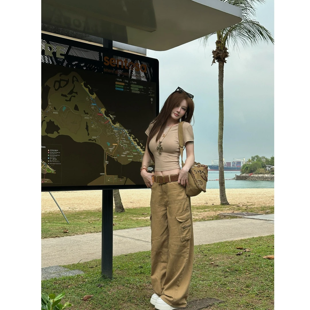 可可不加酱【清凉一夏】新款显瘦露脐休闲时尚T恤上衣25A1T536