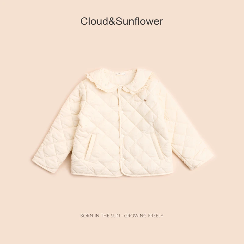 【云朵小葵】女童秋季新款爆款小熊翻领小花菱格棉棉休闲外套253566