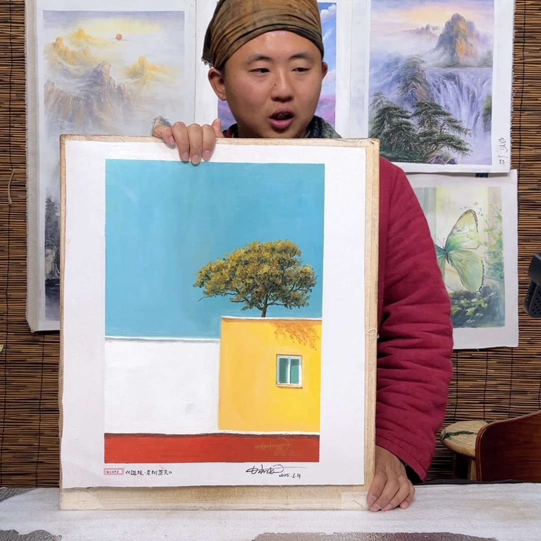 油画行路人小院绘画作品竞拍