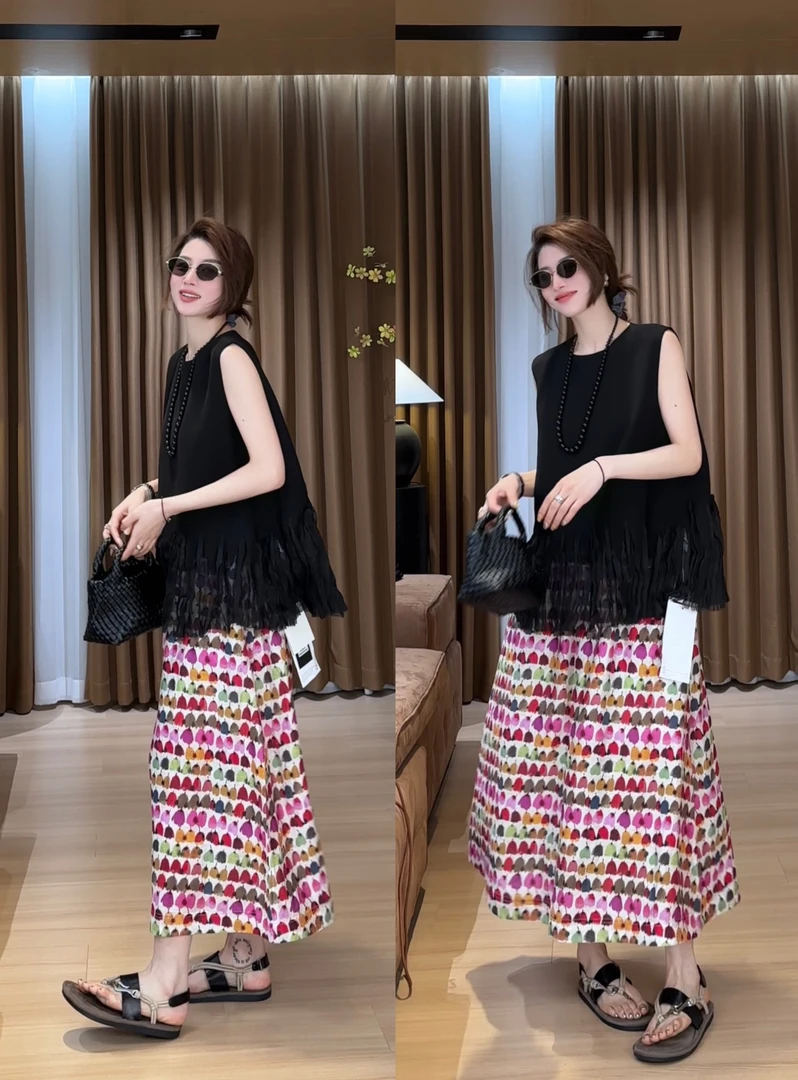 YYOUHAN 2025春夏小众设计感下摆网纱拼接百搭无袖上衣 2503C1156