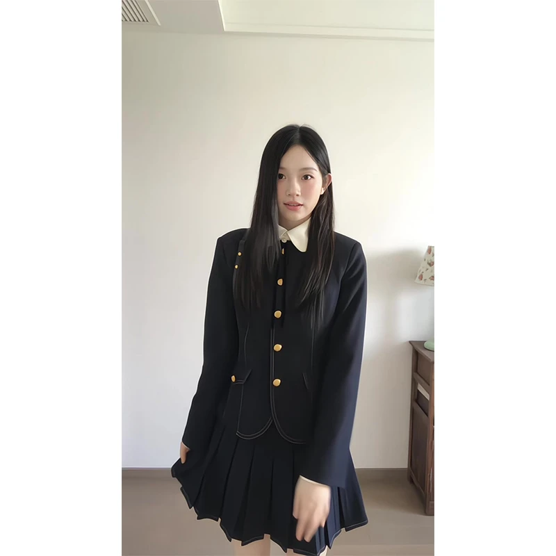 财阀千金女装秋冬气质miu系内搭衬衫高级感长袖外套百褶显瘦裙子