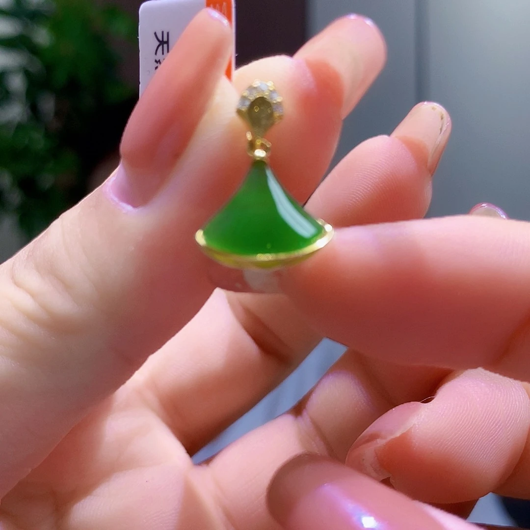 和田玉（碧玉）银S925镀金镶嵌颈饰