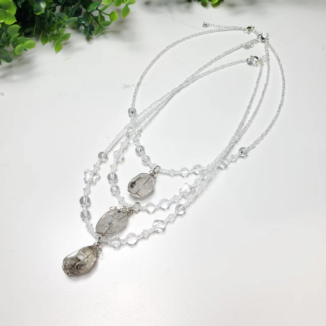 C052【赵小姐】白水晶黑闪灵项链多样式发其一