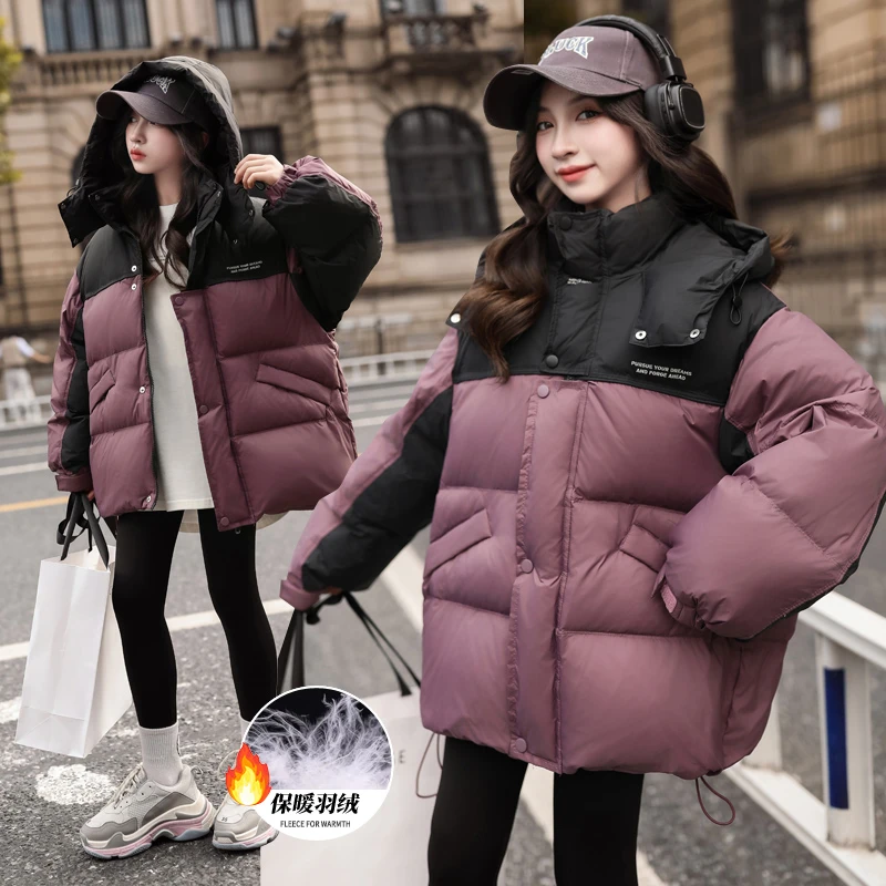 儿童羽绒服女童2025冬季新款韩版6-12岁洋气拼色短款加厚潮牌韩版