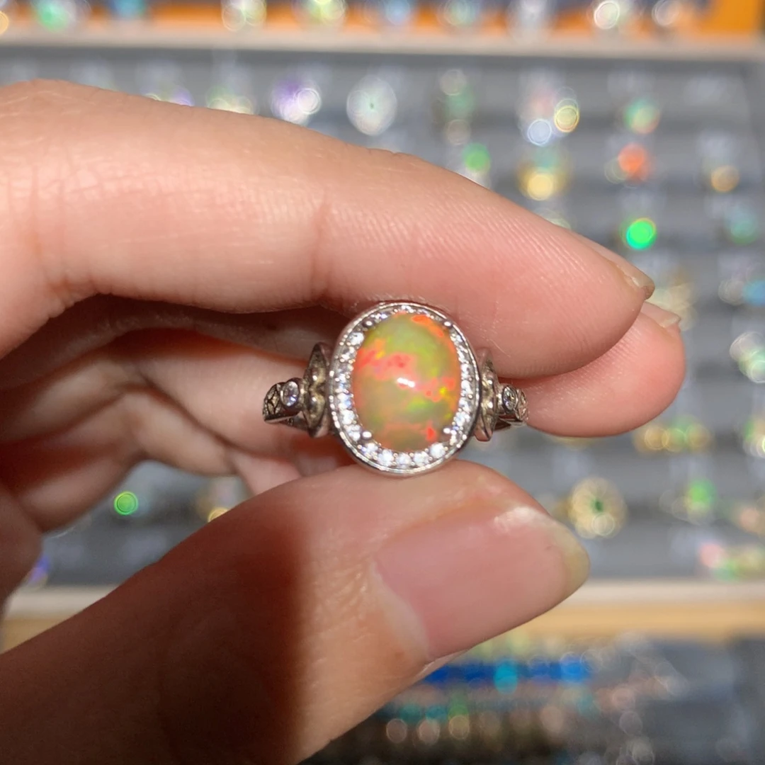 银S925镶嵌欧泊欧泊戒指y