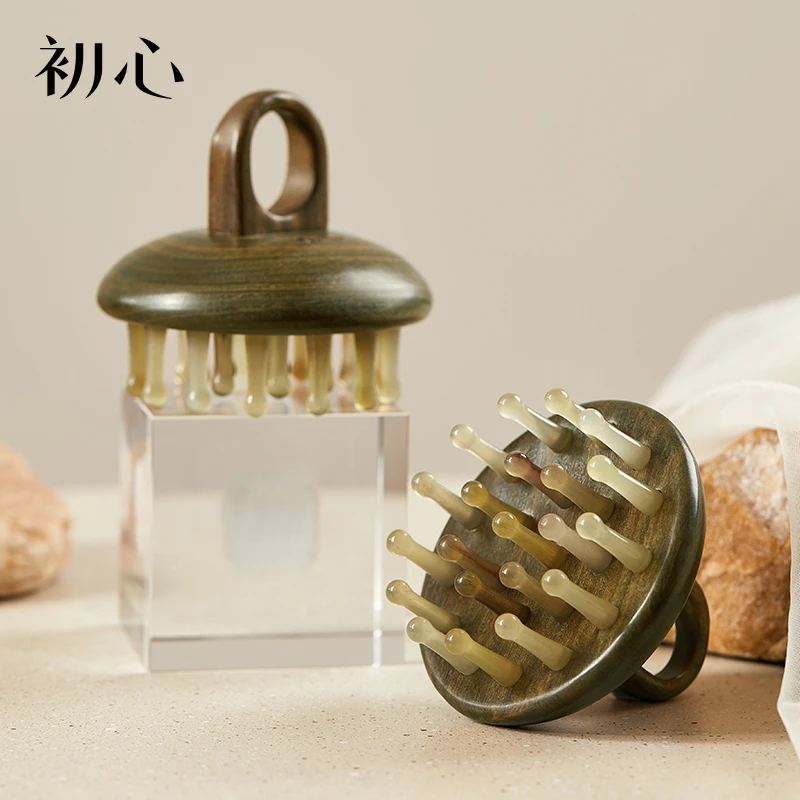 初心羊角梳指环梳按摩头皮经络梳家用羊角头部多功能洗头木梳梳子