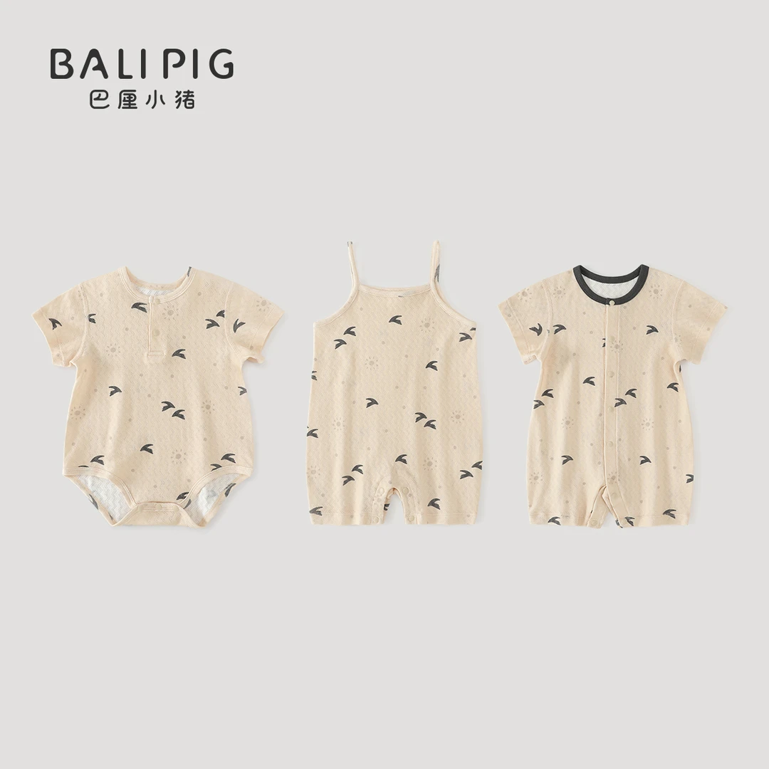 【boss价】婴儿吊带连体衣夏季无袖薄款哈衣新生儿纯棉衣服宝宝夏装