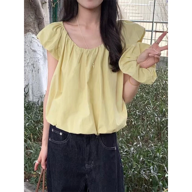 Miss sumeyY3831自制法式韩版花苞飞飞袖别致减龄小衫赠肥肠发圈