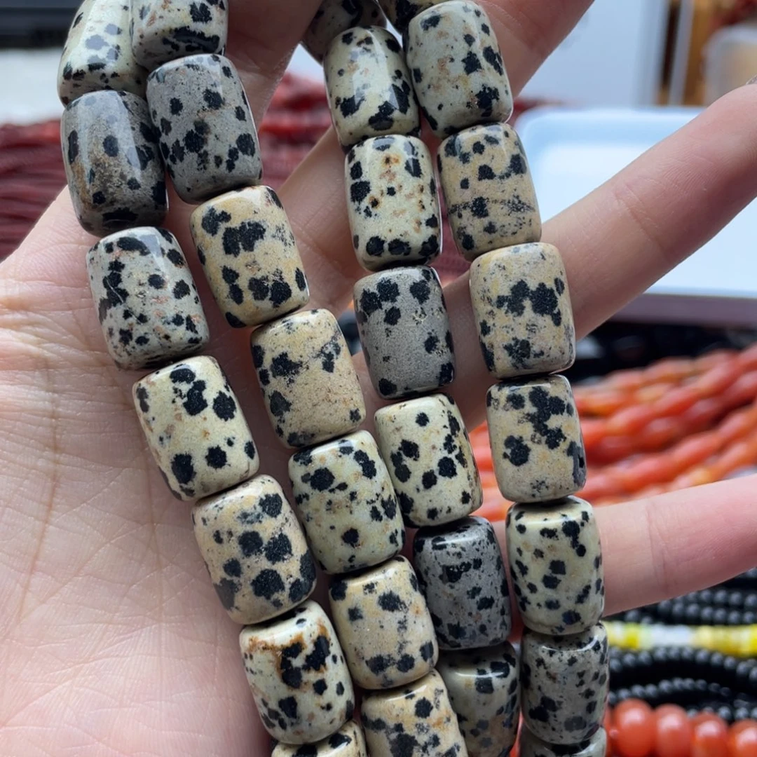 玛瑙/玉髓未镶嵌珠宝半成品一条装11*15斑点石桶珠