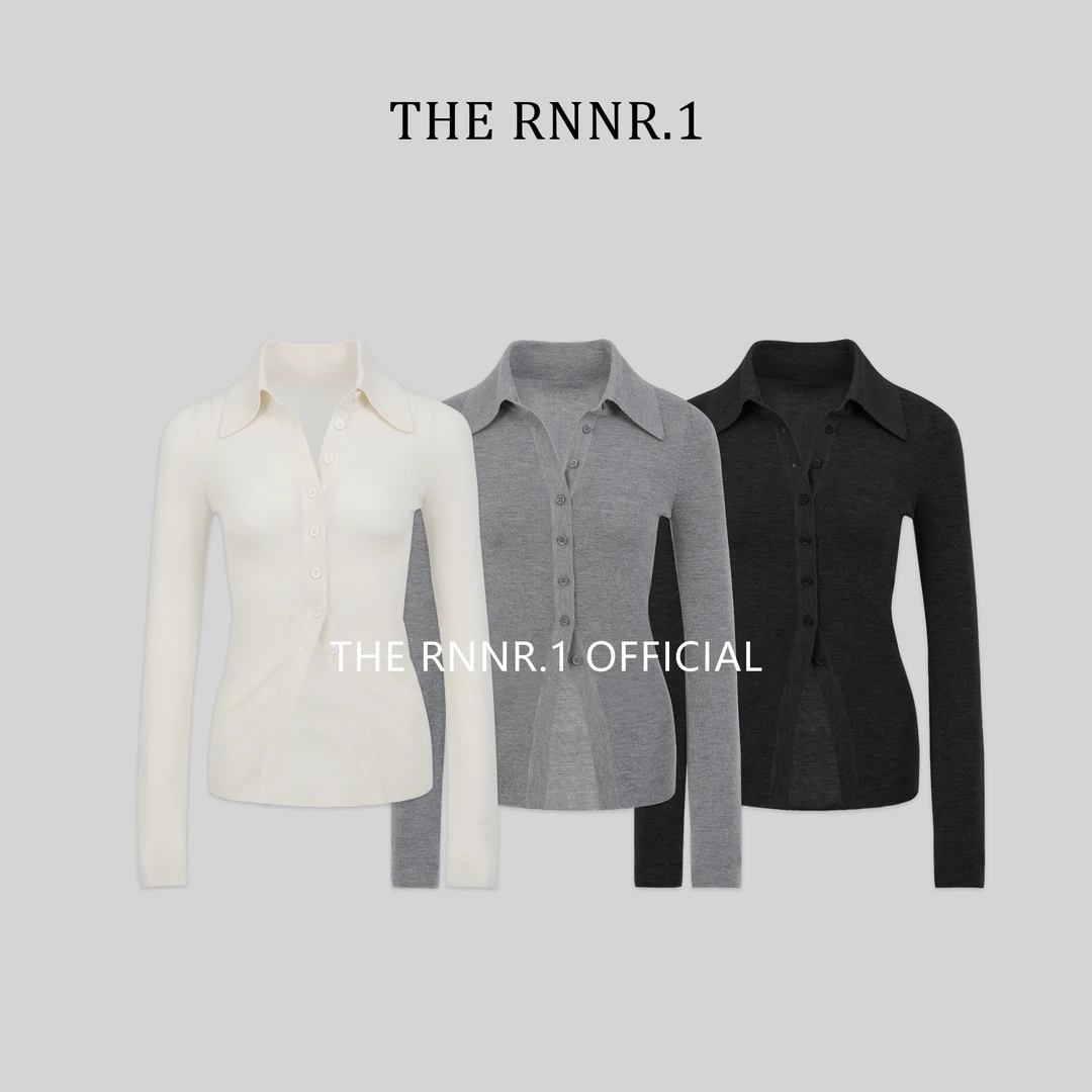 THE RNNR.1黑色60支精纺羊毛 polo领上衣