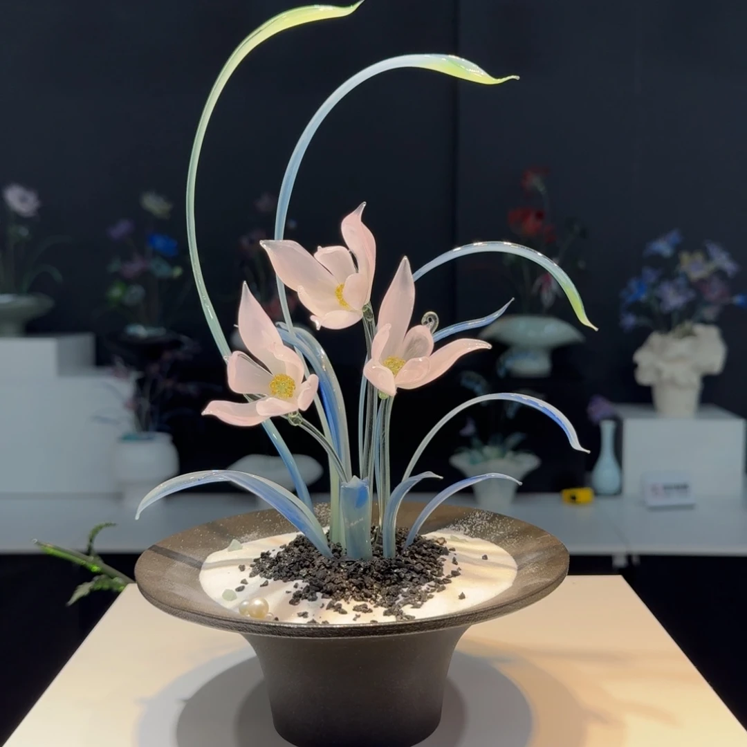 琉璃手工艺品粉色兰花06