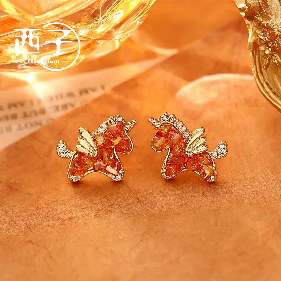 西子饰品镀18K金【黄水小马耳钉】S925纯银针30岁上档次饰品轻奢女